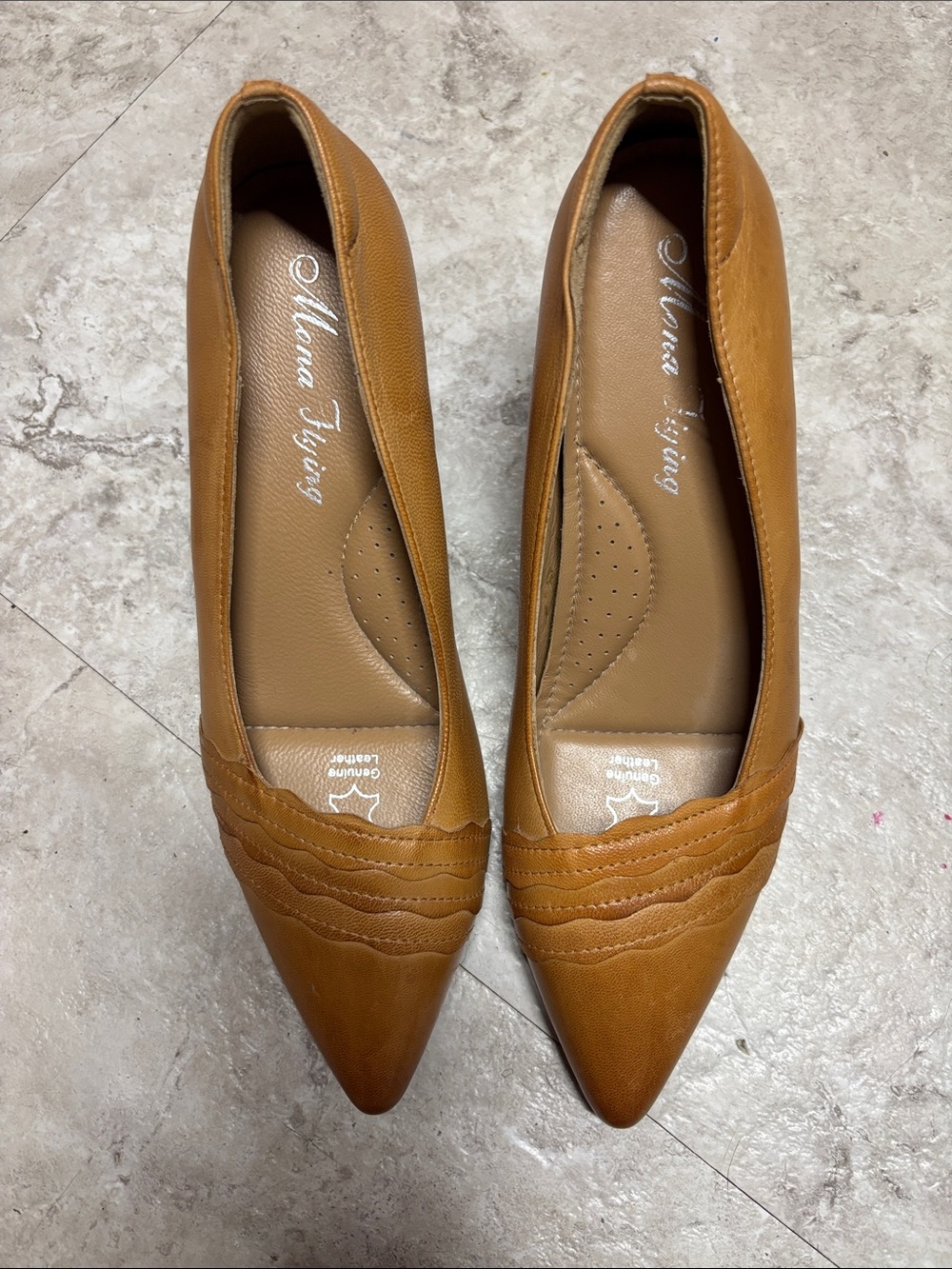 Mona Flying Camel Brown leather Pointed-Toe, size 37, heeled pumps